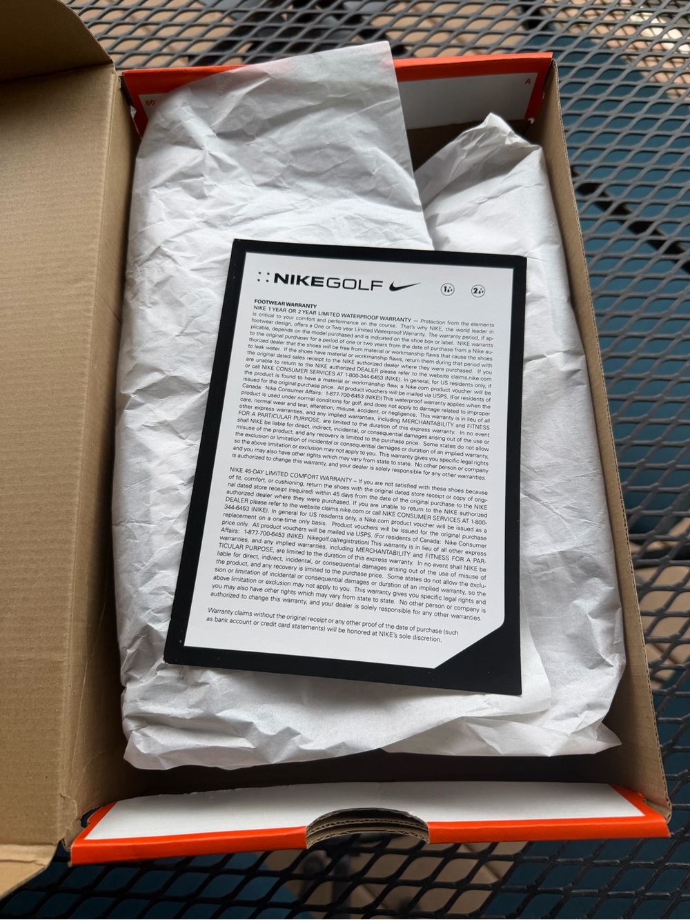 Nike Men’s Athletic Shoes Box with White Tissue and Black Instruction Card